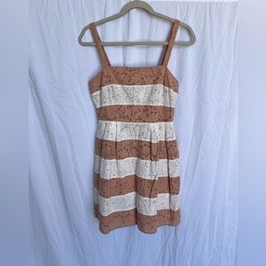 Loft fit flare dress 100% cotton sundress blush and cream women’s size 4